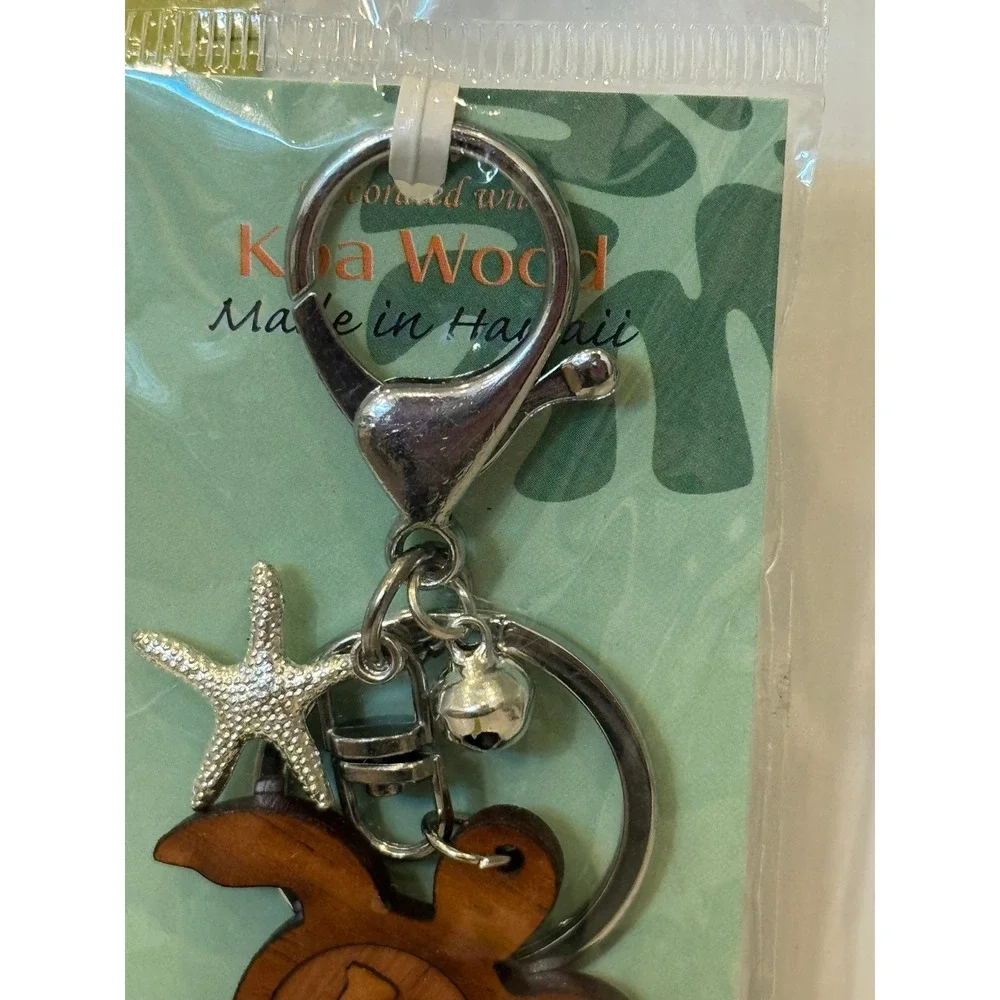 Aloha Beauty Creations Koa Wood Honu Turtle Keychain Letter K Starfish Hawaii